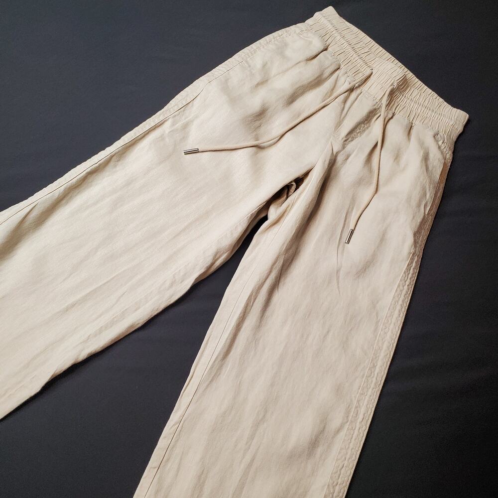 Quince Women Size XS European 100% Linen Wide Leg Drawstring Pants Beige LB28464